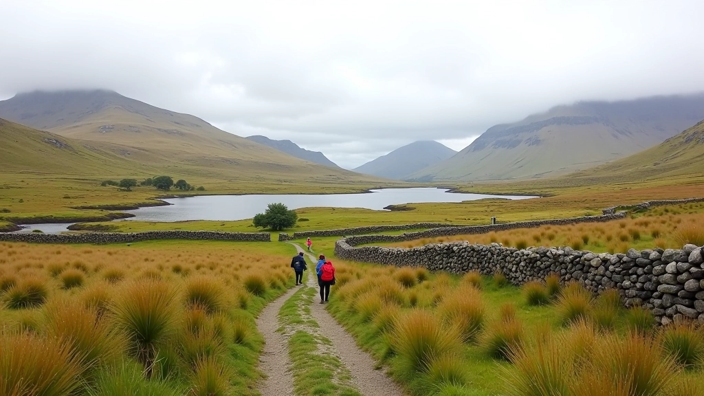 Connemara loop walking route through mountains